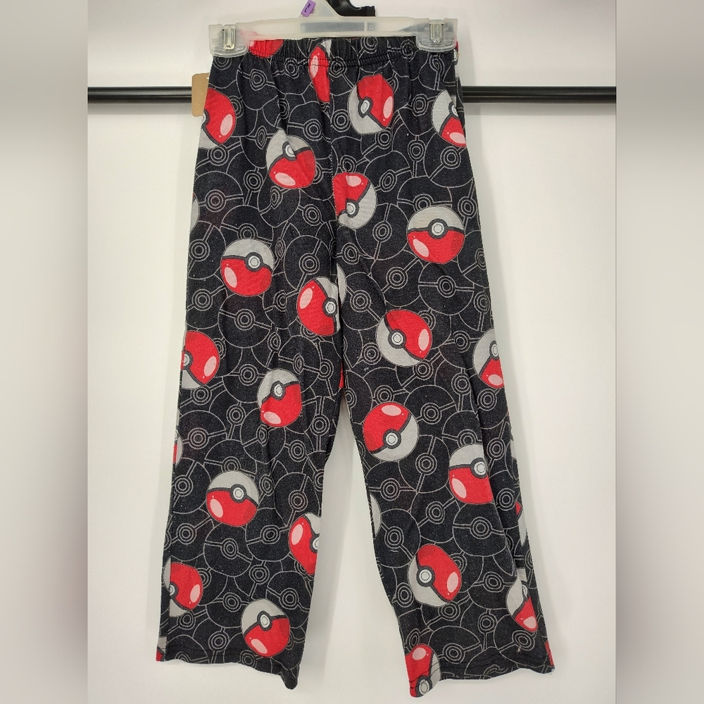 Pokemon Kids Pajama Bottoms with Red and Black Poke Balls Print Size 6